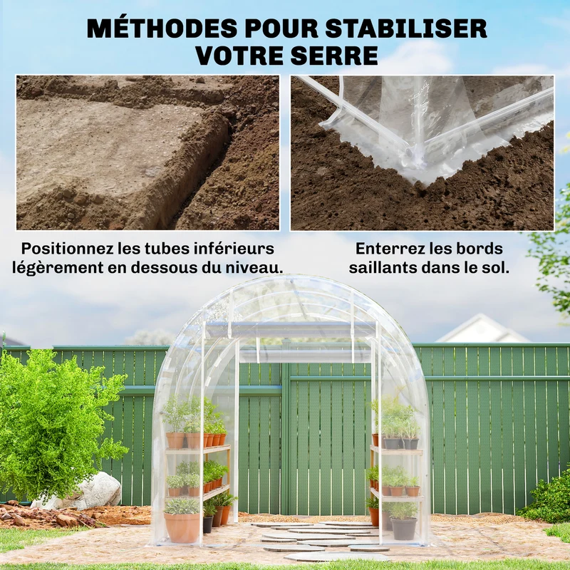 Serre tunnel de jardin 195 x 295 x 195 cm protection uv portes enroulables stabilité moderne en acier galvanisé argent 21_0005588