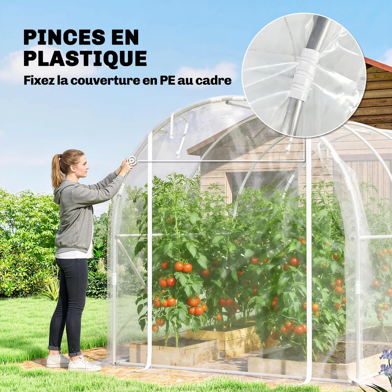 Serre tunnel de jardin 195 x 295 x 195 cm protection uv portes enroulables stabilité moderne en acier galvanisé argent 21_0005588