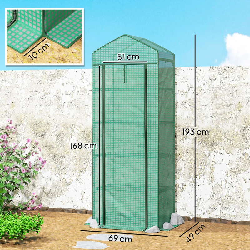 Serre de jardin étagère 5 niveaux 69 x 49 x 193 cm protège pluie vent insectes porte zippée contemporain en acier vert 21_0004166