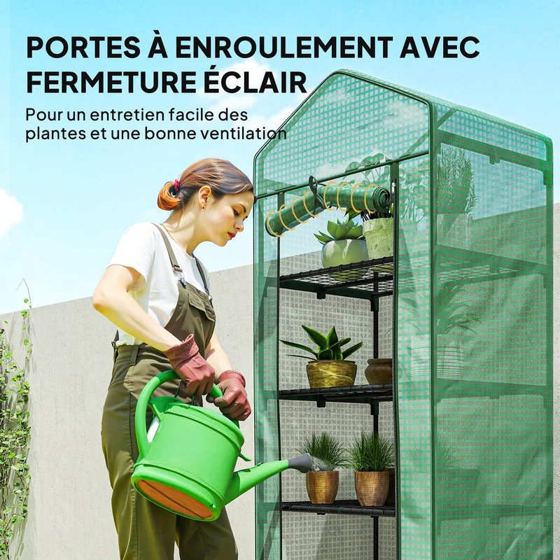 Serre de jardin étagère 5 niveaux 69 x 49 x 193 cm protège pluie vent insectes porte zippée contemporain en acier vert 21_0004166
