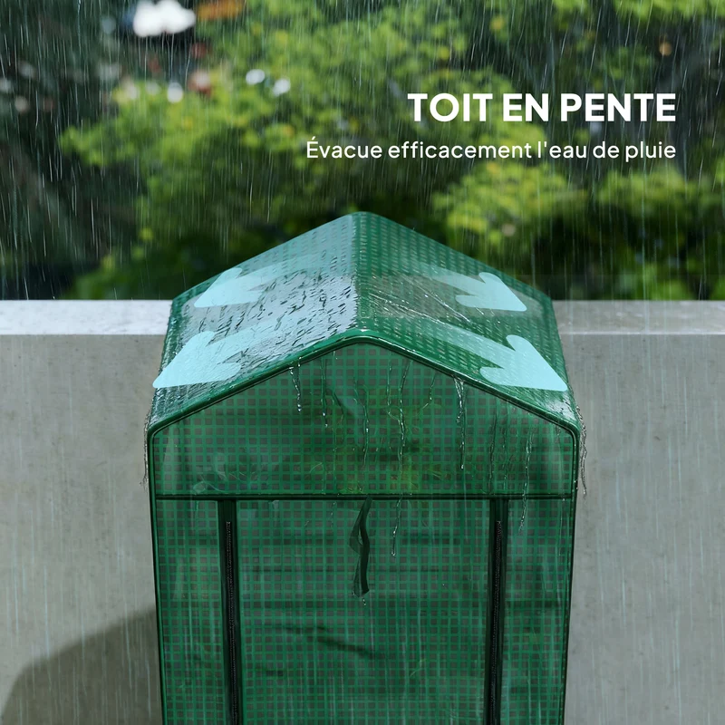 Serre de jardin étagère 5 niveaux 69 x 49 x 193 cm protège pluie vent insectes porte zippée contemporain en acier vert 21_0004166
