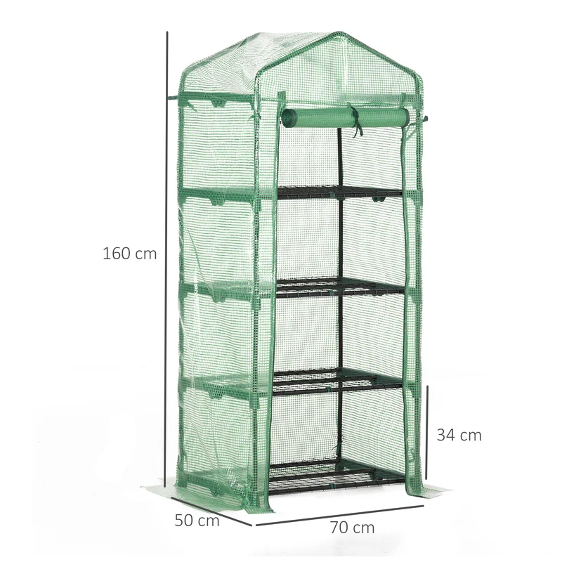 Serre de jardin balcon 70 x 50 x 160 cm protection intempéries insectes 4 étagères porte zippée moderne en PVC vert 21_0004095