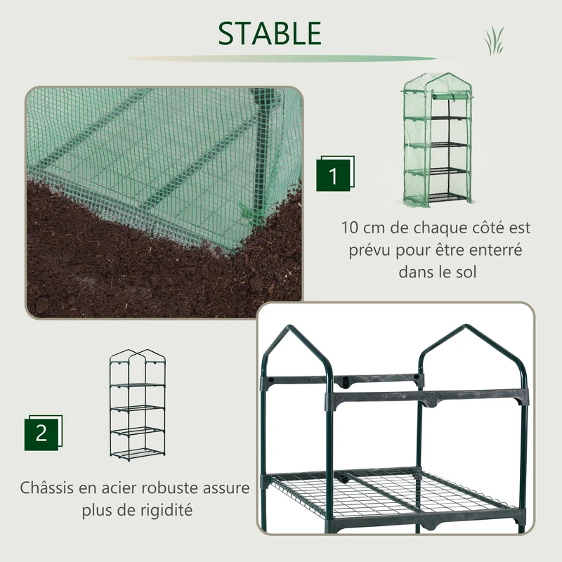 Serre de jardin balcon 70 x 50 x 160 cm protection intempéries insectes 4 étagères porte zippée moderne en PVC vert 21_0004095