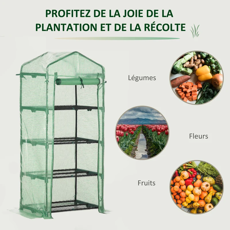 Serre de jardin balcon 70 x 50 x 160 cm protection intempéries insectes 4 étagères porte zippée moderne en PVC vert 21_0004095