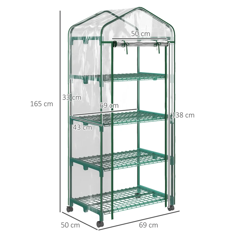 Serre de balcon 69 x 50 x 165 cm protection contre intempéries 4 étagères mobiles design contemporain en PVC transparent 21_0004098