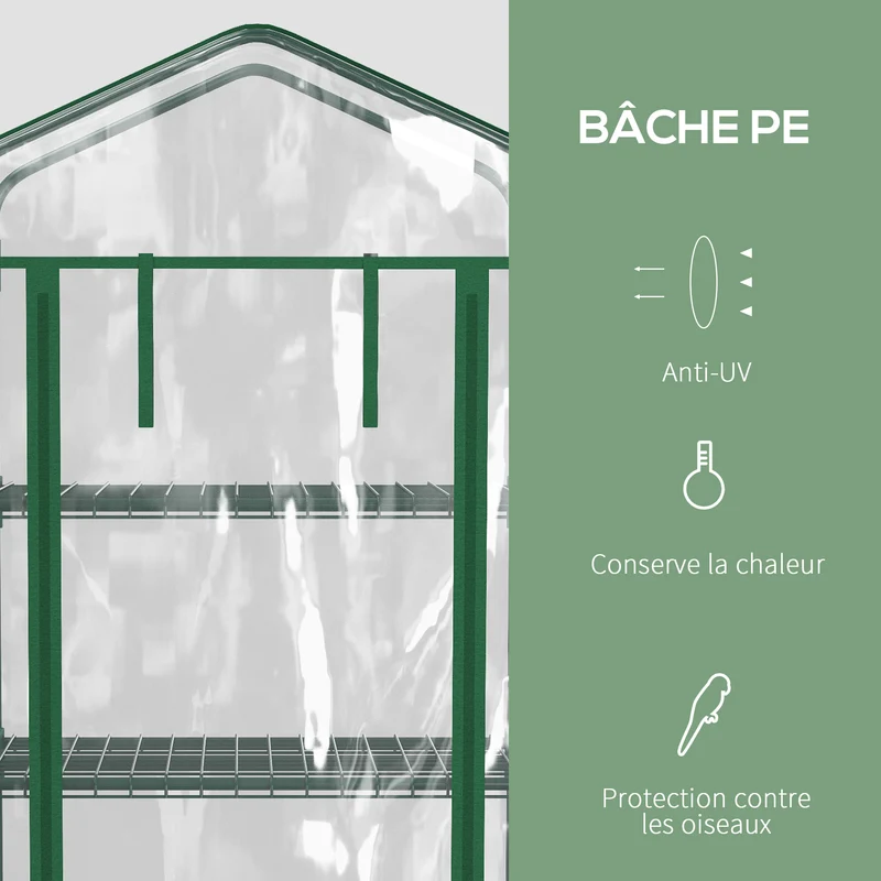 Serre de balcon 69 x 50 x 165 cm protection contre intempéries 4 étagères mobiles design contemporain en PVC transparent 21_0004098