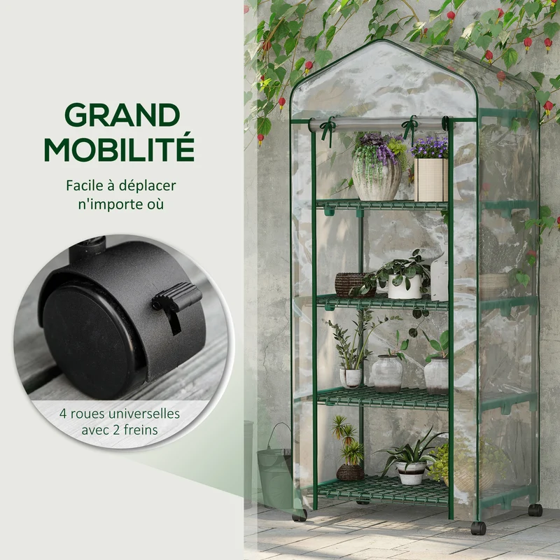 Serre de balcon 69 x 50 x 165 cm protection contre intempéries 4 étagères mobiles design contemporain en PVC transparent 21_0004098