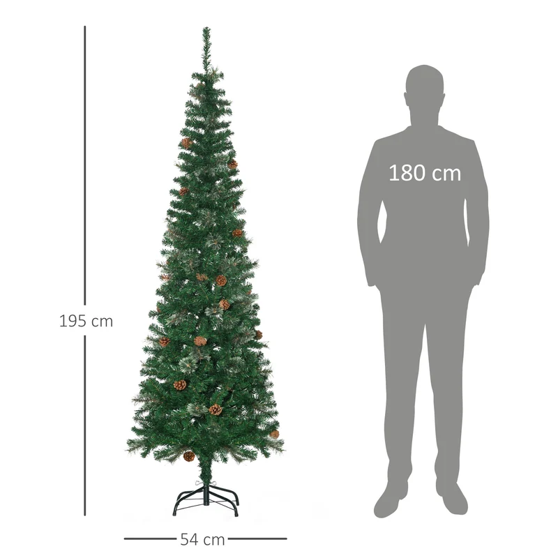 Sapin de noël artificiel conique salon 54 x 54 x 195 cm 556 branches pied pliable ambiance cosy moderne en PVC vert 21_0001247