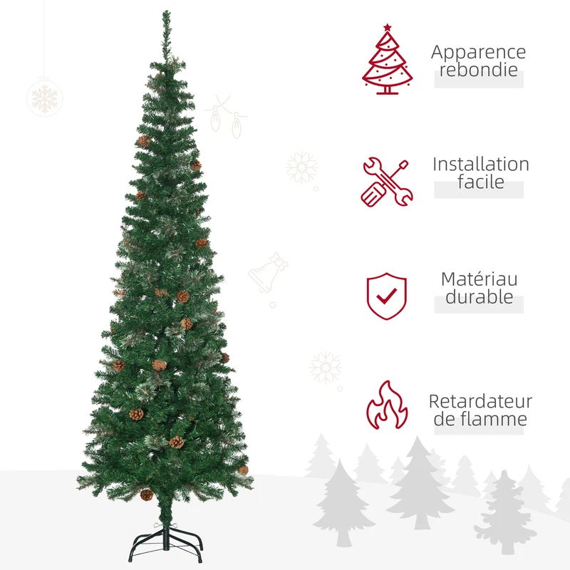 Sapin de noël artificiel conique salon 54 x 54 x 195 cm 556 branches pied pliable ambiance cosy moderne en PVC vert 21_0001247