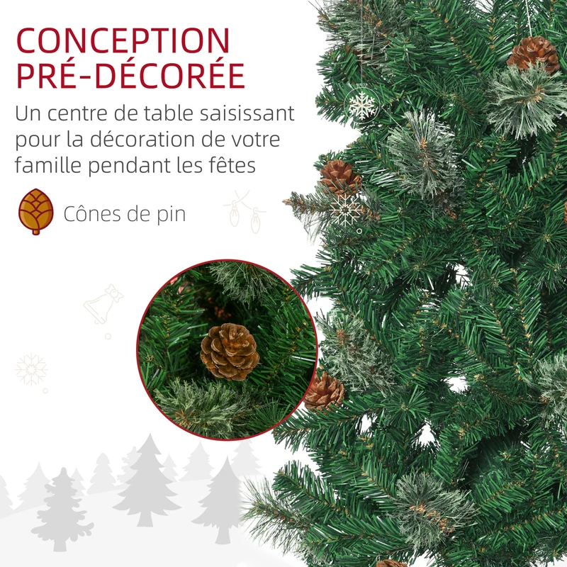 Sapin de noël artificiel conique salon 54 x 54 x 195 cm 556 branches pied pliable ambiance cosy moderne en PVC vert 21_0001247