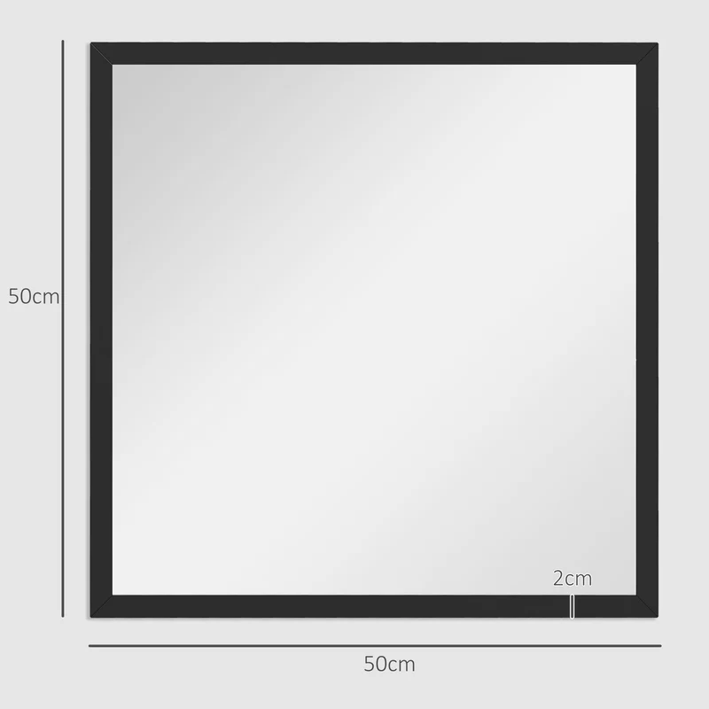 Miroir mural carré 50 x 50 cm illumine agrandit visuellement pose horizontale ou verticale moderne épuré en MDF noir 21_0001350
