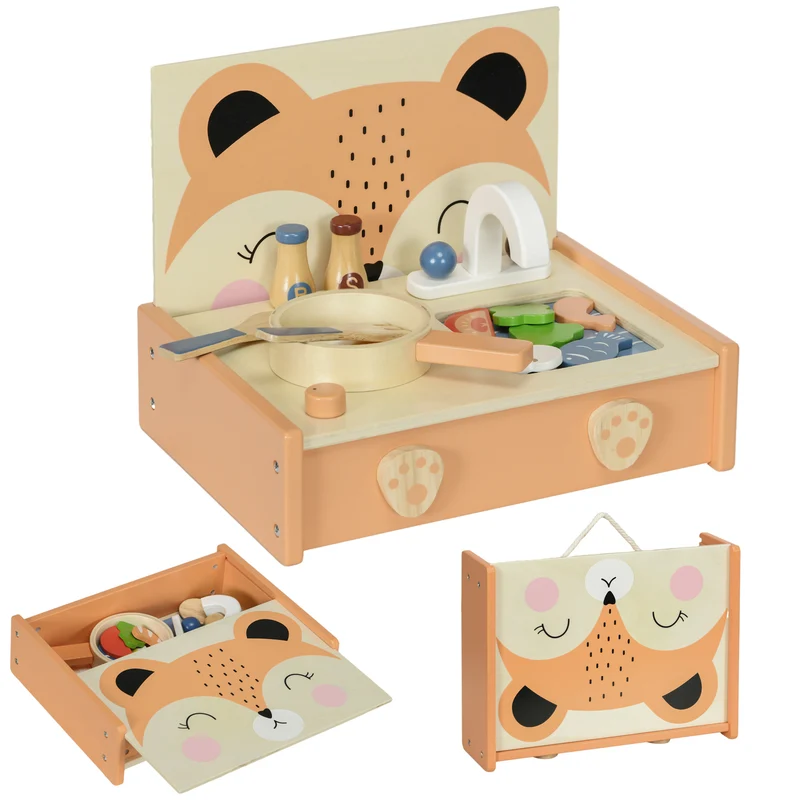 Mini cuisine jouet enfant jeu d'imitation 31,5 x 23,5 x 25 cm stimule créativité et sociabilité scandinave en MDF beige 21_0000426