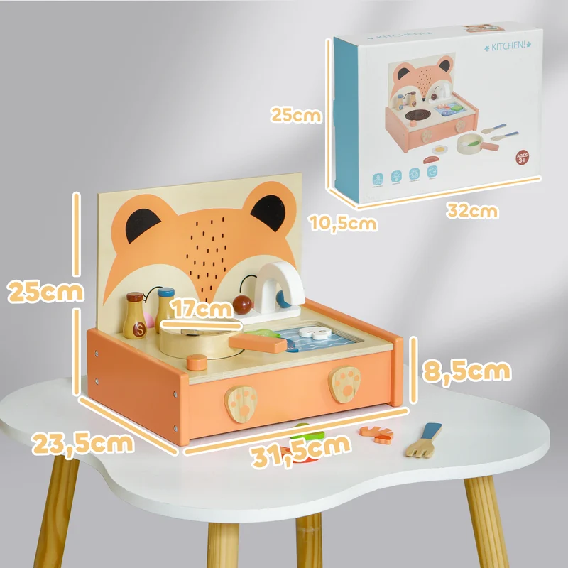 Mini cuisine jouet enfant jeu d'imitation 31,5 x 23,5 x 25 cm stimule créativité et sociabilité scandinave en MDF beige 21_0000426