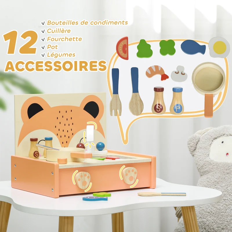 Mini cuisine jouet enfant jeu d'imitation 31,5 x 23,5 x 25 cm stimule créativité et sociabilité scandinave en MDF beige 21_0000426