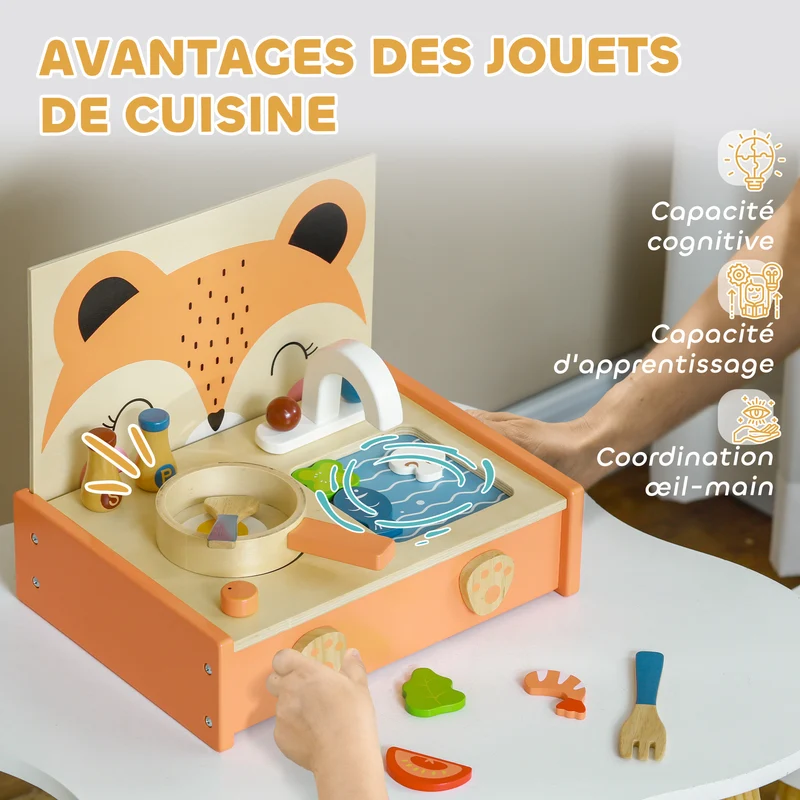 Mini cuisine jouet enfant jeu d'imitation 31,5 x 23,5 x 25 cm stimule créativité et sociabilité scandinave en MDF beige 21_0000426