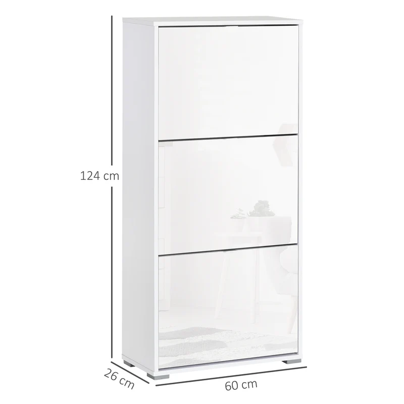 Meuble à chaussures entrée 60 x 26 x 124 cm 3 portes abattantes rangement pratique contemporain plateau en MDF blanc 21_0002598
