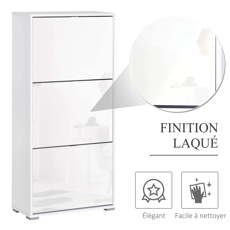 Meuble à chaussures entrée 60 x 26 x 124 cm 3 portes abattantes rangement pratique contemporain plateau en MDF blanc 21_0002598