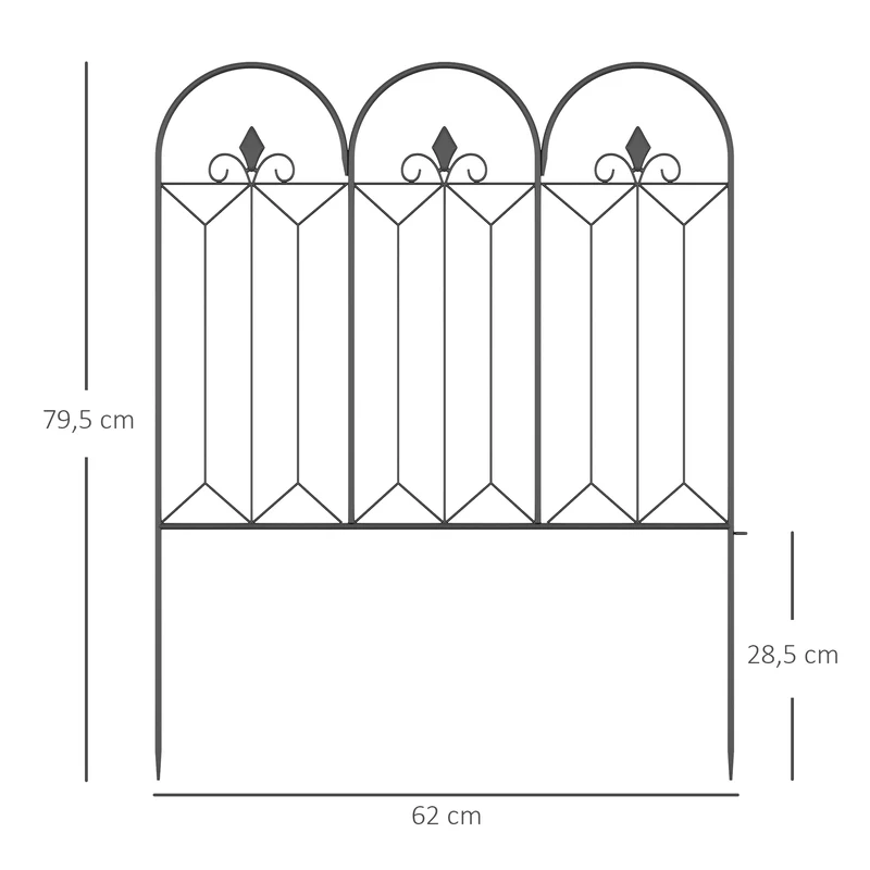 Lot de 5 clôtures de jardin décoratives bordure 305 x 79,5 cm installation sans perçage style classique en métal noir 21_0003967