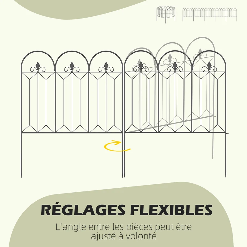Lot de 5 clôtures de jardin décoratives bordure 305 x 79,5 cm installation sans perçage style classique en métal noir 21_0003967