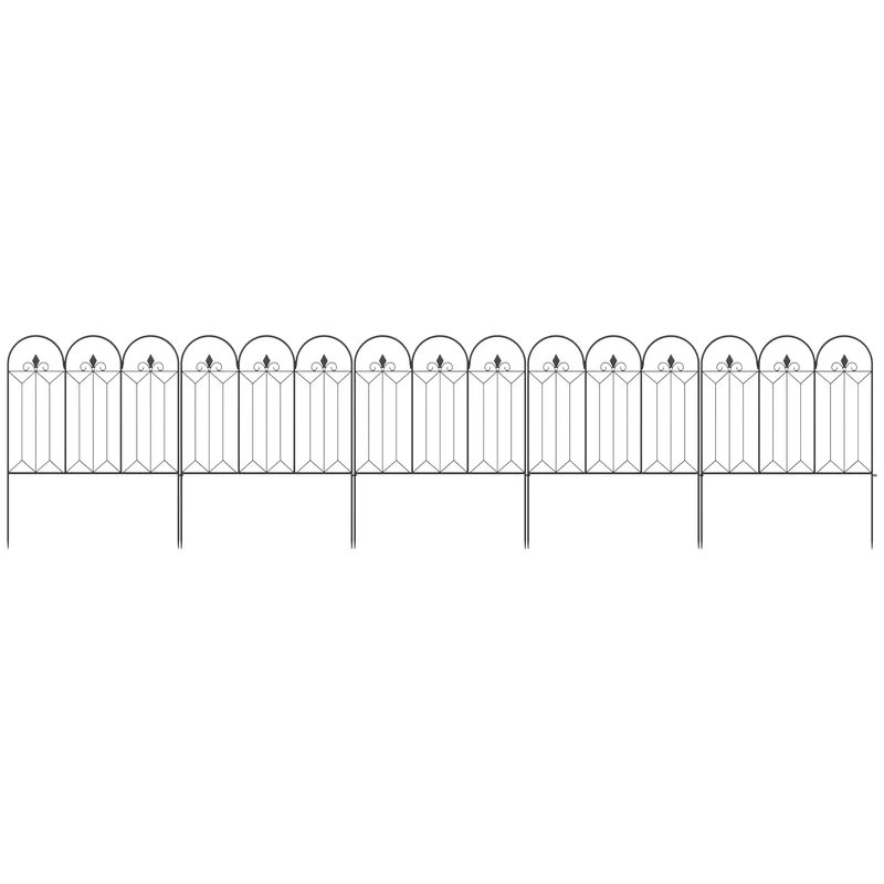 Lot de 5 clôtures de jardin décoratives bordure 305 x 79,5 cm installation sans perçage style classique en métal noir 21_0003967