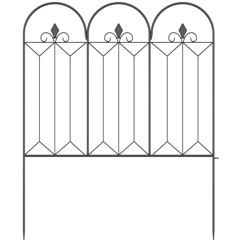 Lot de 5 clôtures de jardin décoratives bordure 305 x 79,5 cm installation sans perçage style classique en métal noir 21_0003967