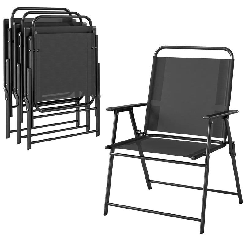Lot de 4 chaises de jardin pliantes 65 x 60 x 94 cm assise large dossier haut extérieur moderne épuré en textilène noir 21_0005766