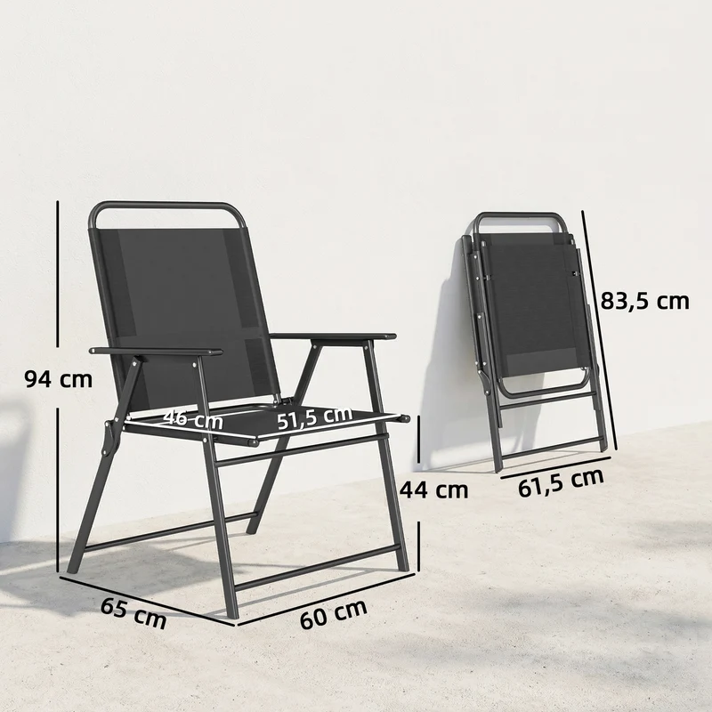 Lot de 4 chaises de jardin pliantes 65 x 60 x 94 cm assise large dossier haut extérieur moderne épuré en textilène noir 21_0005766