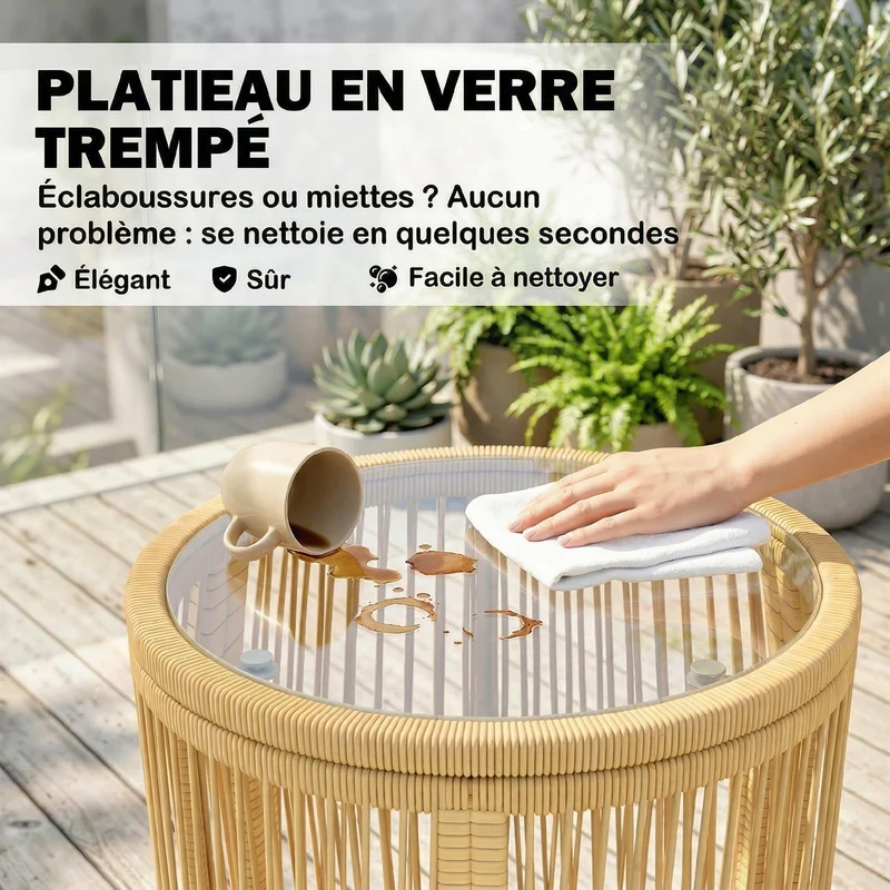 Lot de 3 ensemble bistro balcon 63 x 73 x 81 cm coussins déhoussables pieds réglables design en résine tressée beige 21_0006021