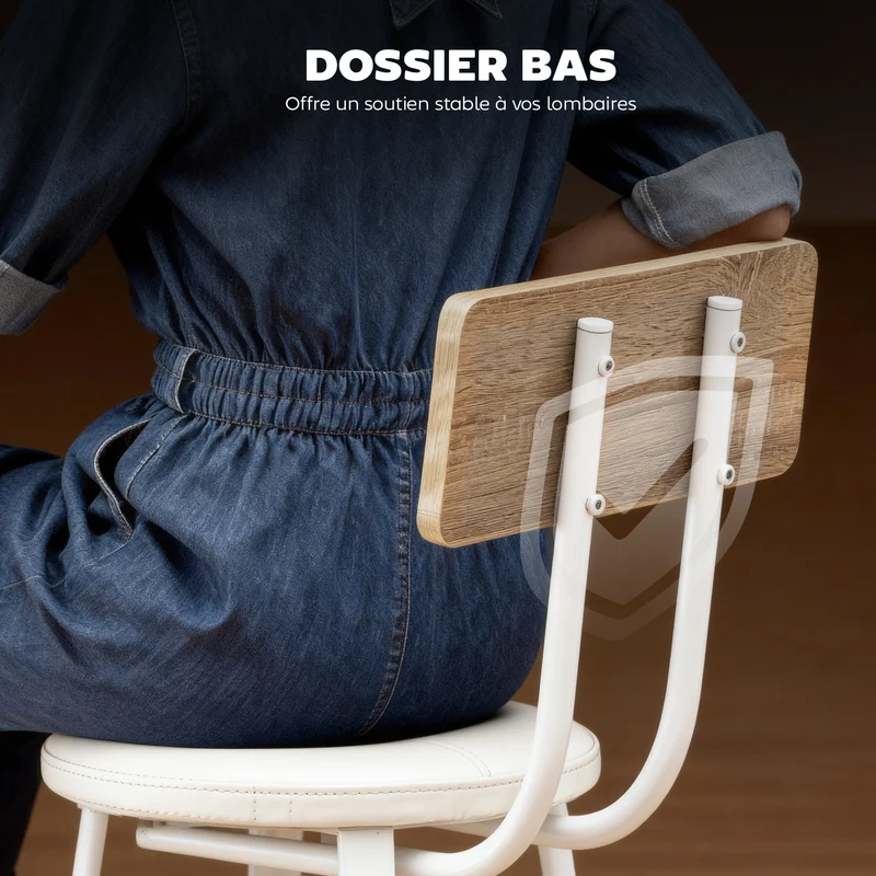 Lot de 2 tabourets de bar assise rembourrée dossier 41,5 x 36,5 x 99,5 cm confortable style industriel en métal blanc 21_0003349