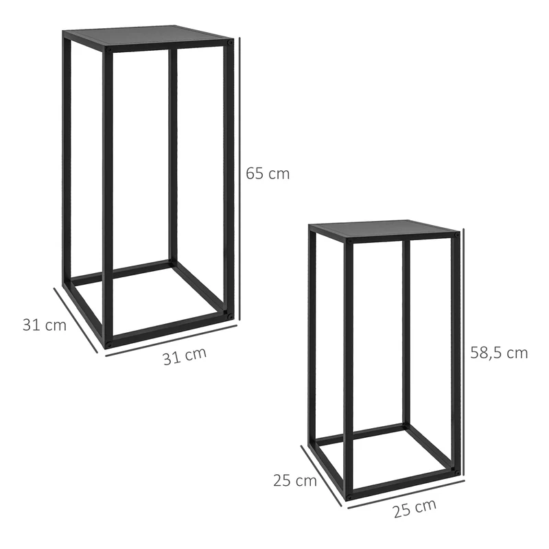 Lot de 2 supports pour plantes encastrables 25 x 25 x 58,5 cm et 31 x 31 x 65 cm très robustes industriel en acier noir 21_0004334