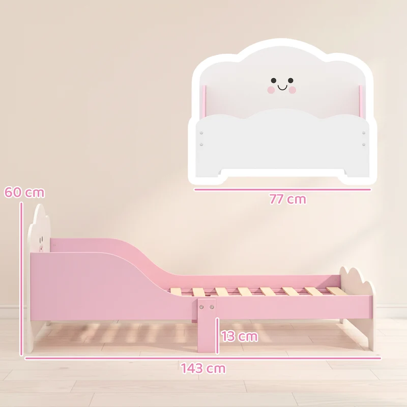 Lit enfant au sol 143 x 77 x 60 cm barrière de sécurité et sommier à lattes décoratif moderne pour 3 à 6 ans en MDF rose 21_0000256