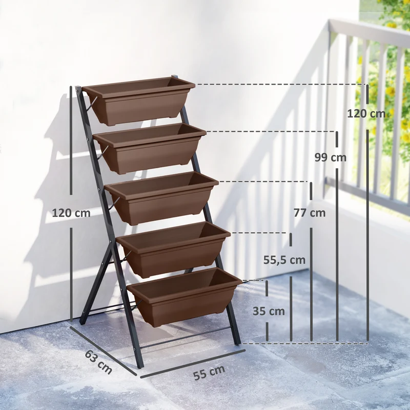 Jardinière surélevée verticale balcon 55 x 63 x 120 cm gain de place drainage intégré utile contemporain en acier marron 21_0004186