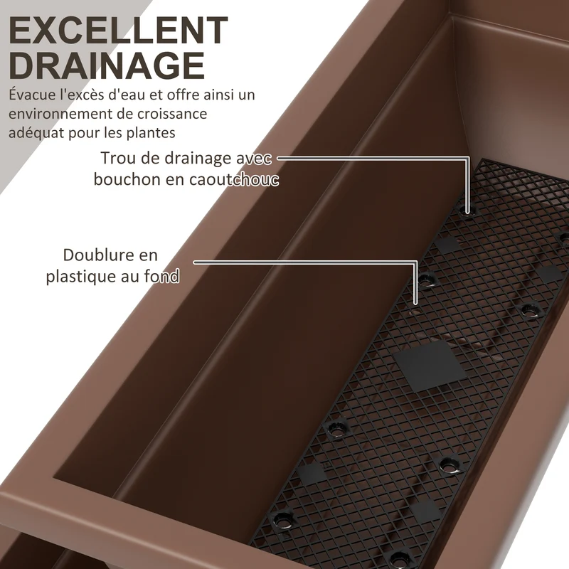 Jardinière surélevée verticale balcon 55 x 63 x 120 cm gain de place drainage intégré utile contemporain en acier marron 21_0004186