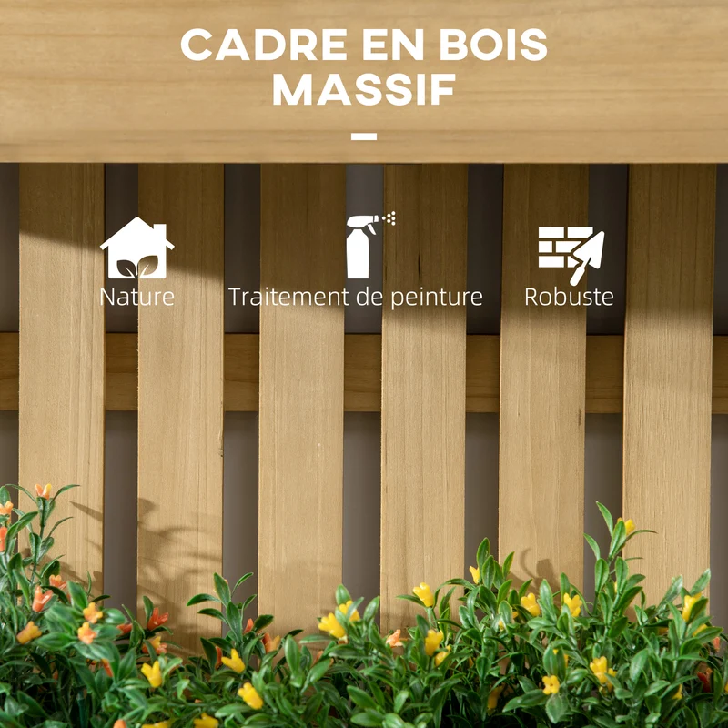Jardinière murale potager vertical 60 x 16 x 80 cm gain de place 3 bacs amovibles style scandinave épuré en bois naturel 21_0004290