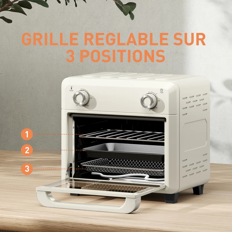 Four à air chaud mini 10 l pour pizza 20 cm 32 x 27,2 x 29,8 cm 85% moins d'huile moderne en acier inoxydable crème 21_0000948