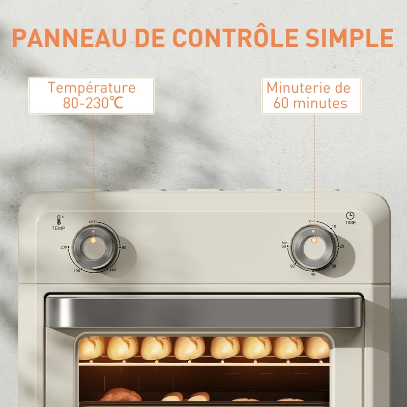 Four à air chaud mini 10 l pour pizza 20 cm 32 x 27,2 x 29,8 cm 85% moins d'huile moderne en acier inoxydable crème 21_0000948
