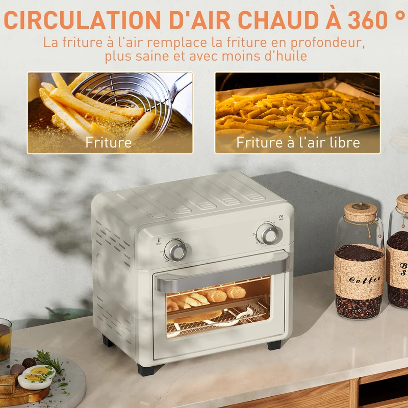 Four à air chaud mini 10 l pour pizza 20 cm 32 x 27,2 x 29,8 cm 85% moins d'huile moderne en acier inoxydable crème 21_0000948