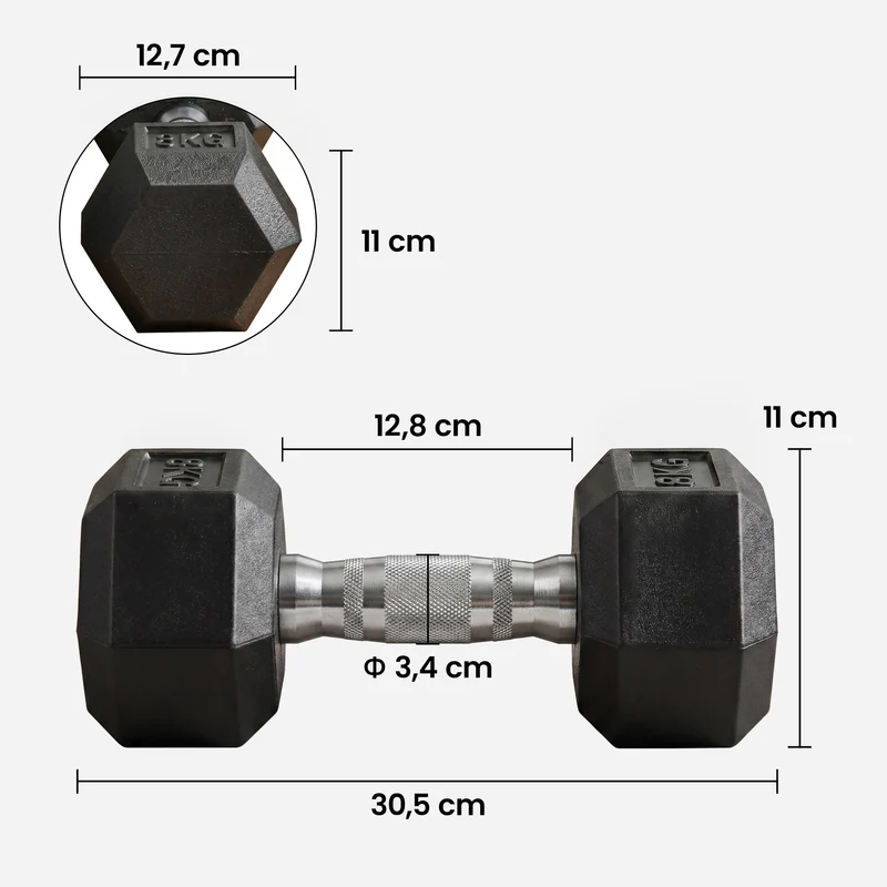 Ensemble d'haltères courtes 12,7 x 30,5 cm 16 kg prise antidérapante anti roulement industriel maison en caoutchouc noir 21_0006749