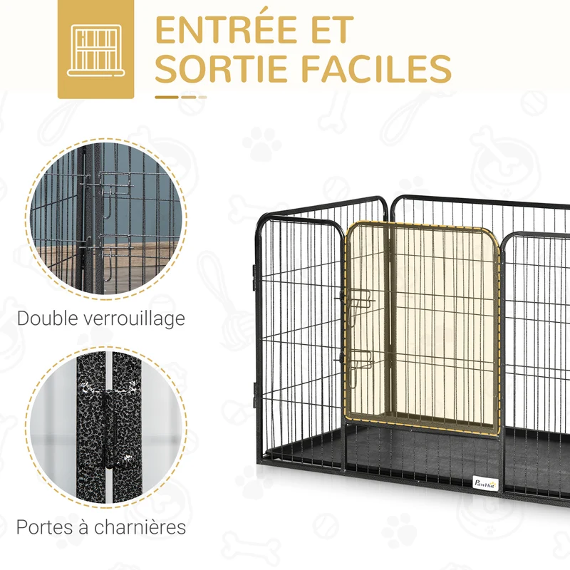 Enclos parc pour chien intérieur extérieur 109 x 74 x 71 cm porte verrouillable double loquet industriel en acier gris 21_0007443