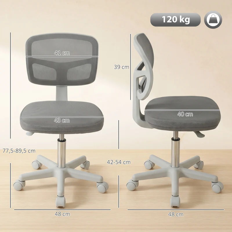 Chaise de bureau sans accoudoirs 48 x 48 x 77,5-89,5 cm ergonomique hauteur réglable moderne tendance en tissu gris 21_0006217