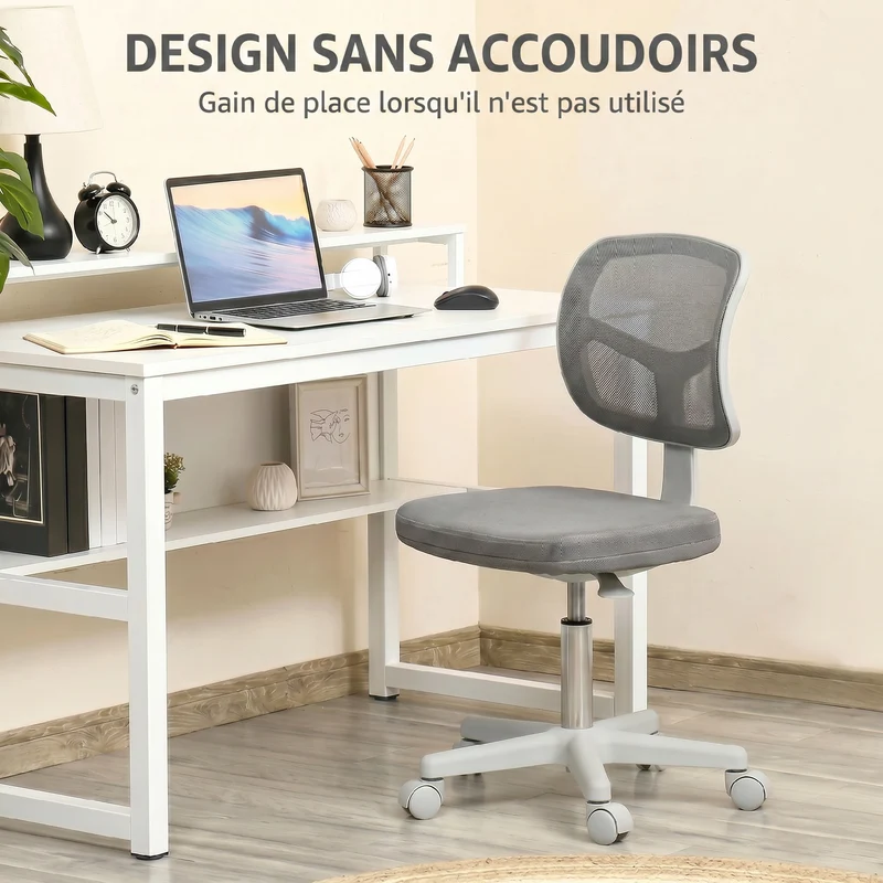 Chaise de bureau sans accoudoirs 48 x 48 x 77,5-89,5 cm ergonomique hauteur réglable moderne tendance en tissu gris 21_0006217