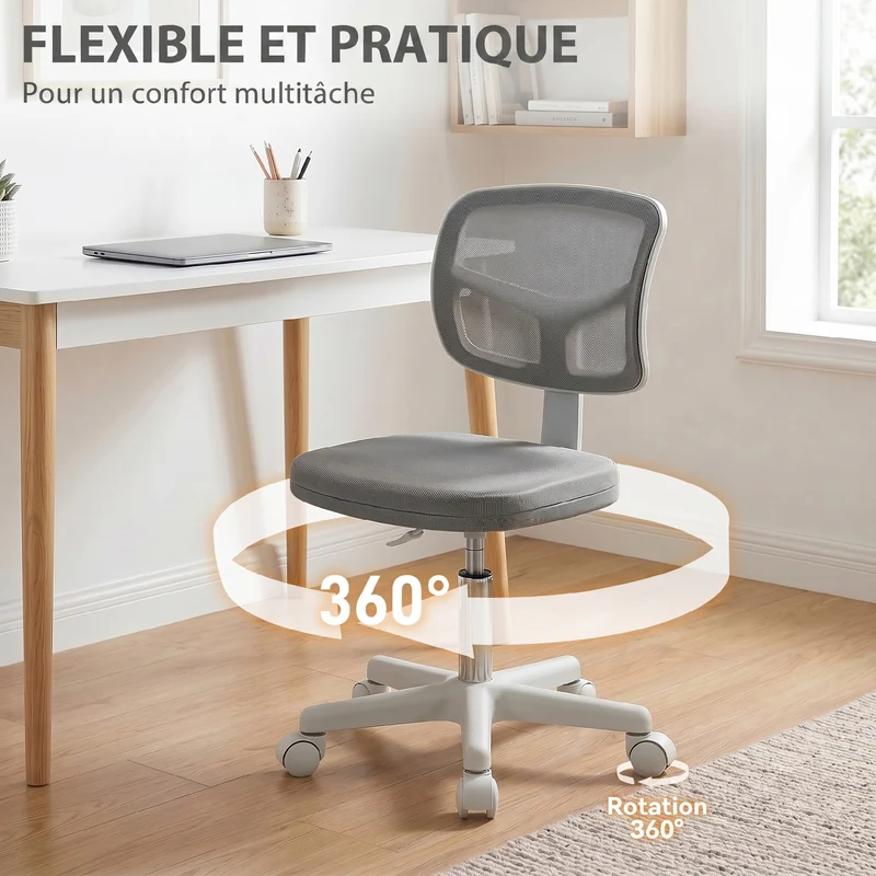 Chaise de bureau sans accoudoirs 48 x 48 x 77,5-89,5 cm ergonomique hauteur réglable moderne tendance en tissu gris 21_0006217