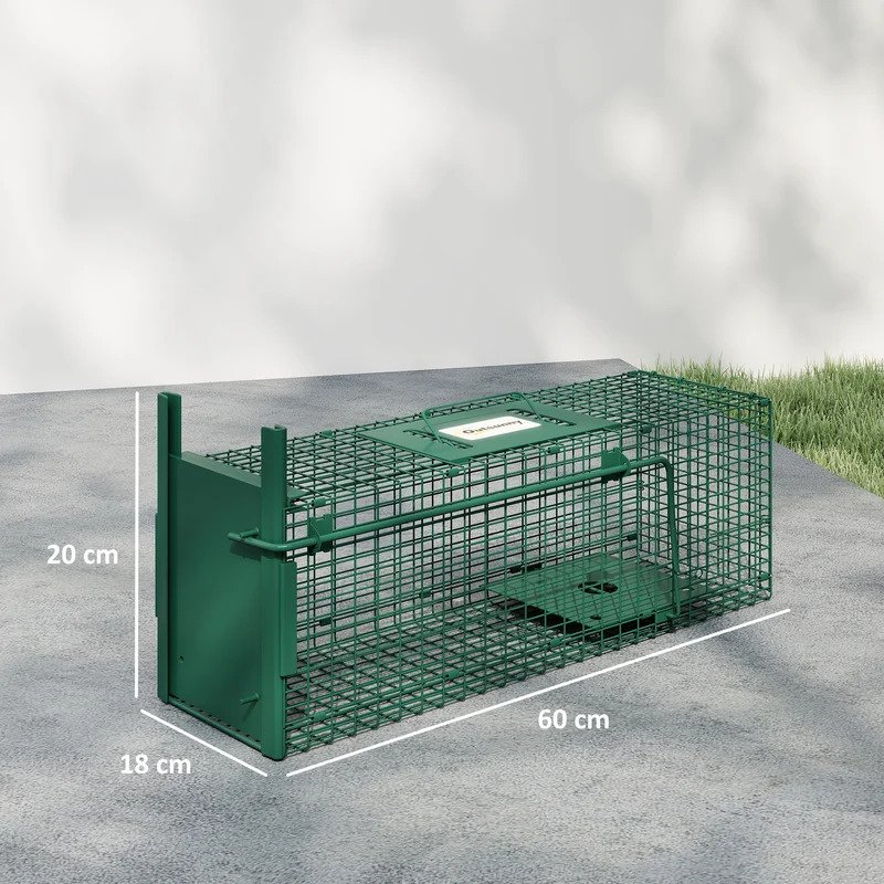 Cage de capture petits nuisibles jardin 60 x 18 x 20 cm capture sans blesser poignée contemporain en acier vert foncé 21_0006957
