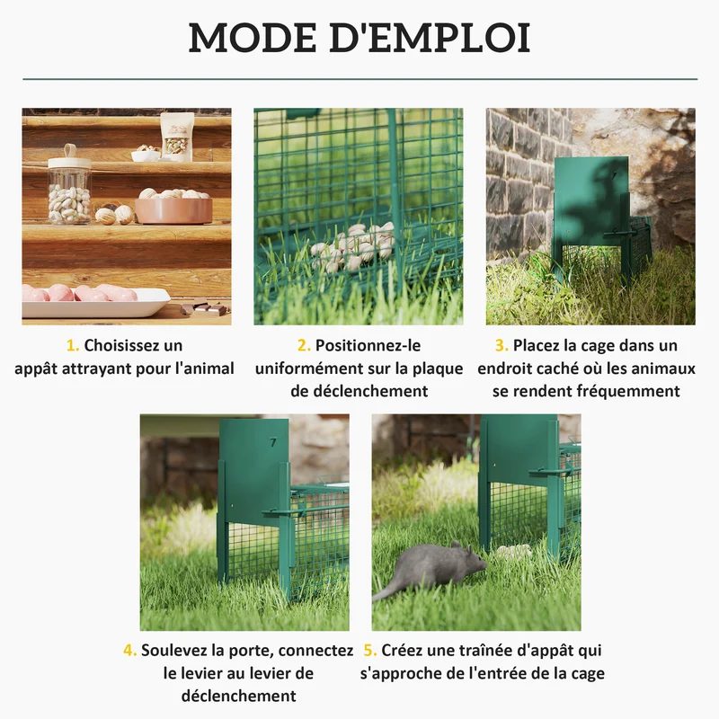 Cage de capture petits nuisibles jardin 60 x 18 x 20 cm capture sans blesser poignée contemporain en acier vert foncé 21_0006957