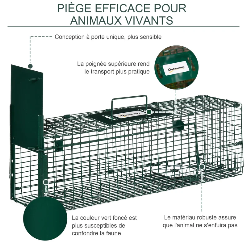 Cage de capture petits nuisibles jardin 60 x 18 x 20 cm capture sans blesser poignée contemporain en acier vert foncé 21_0006957
