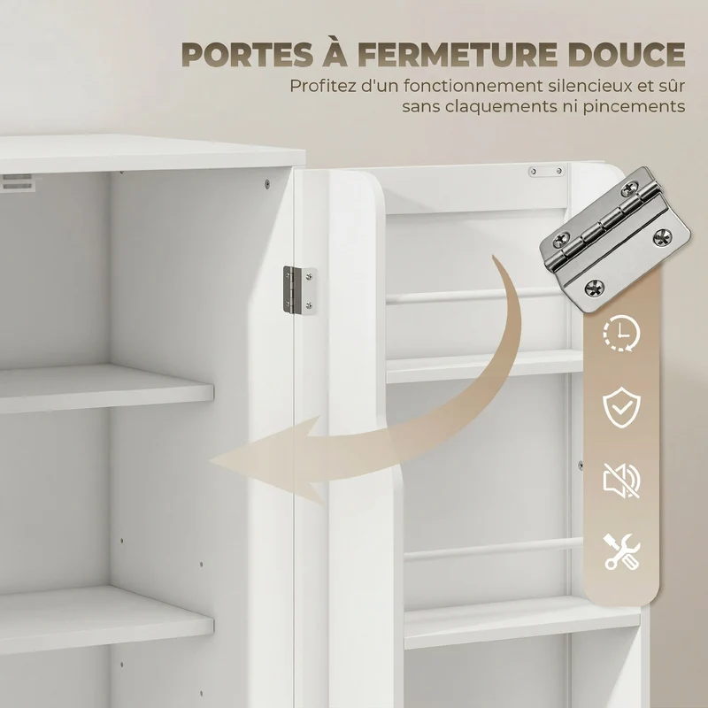 Buffet de cuisine polyvalent 110 x 40 x 80 cm grand tiroir et portes à fermeture douce contemporain épuré en MDF blanc 21_0003404