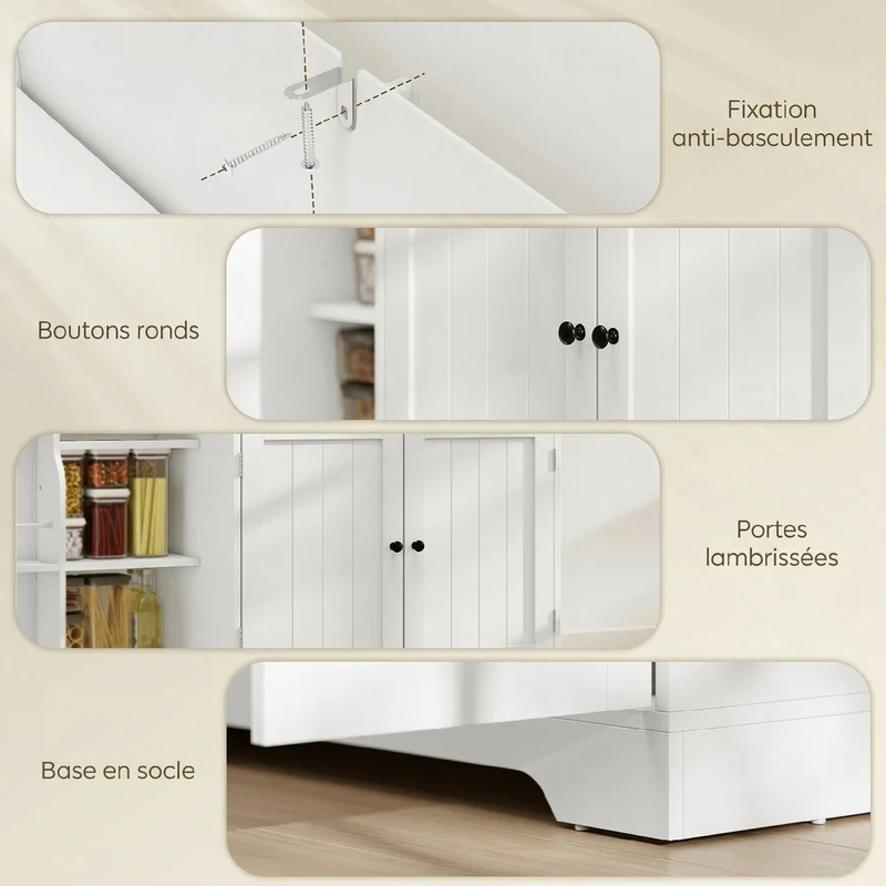 Buffet de cuisine polyvalent 110 x 40 x 80 cm grand tiroir et portes à fermeture douce contemporain épuré en MDF blanc 21_0003404