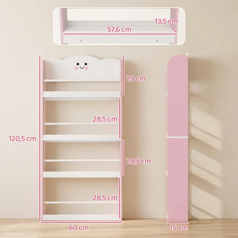 Bibliothèque murale enfant rangement livres 60 x 15 x 120 cm gain de place montage sûr scandinave idéale en MDF rose 21_0000181