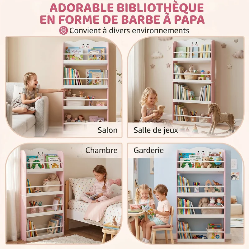 Bibliothèque murale enfant rangement livres 60 x 15 x 120 cm gain de place montage sûr scandinave idéale en MDF rose 21_0000181