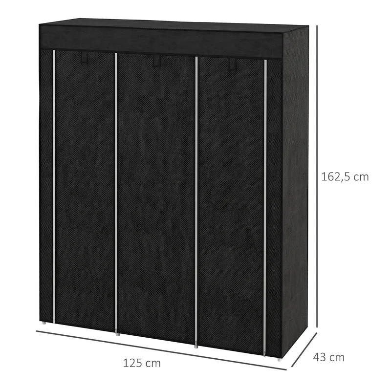 Armoire penderie 125 x 43 x 162,5 cm 8 étagères 2 barres style épuré scandinave salon chambre en tissu non tissé noir 21_0005814